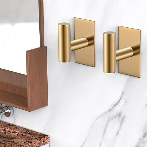 VAEHOLD Wall Towel Hooks, Heavy Duty Sticky Holder Waterproof Towel Hooks for Hanging Coat, Clothes, Closet Hook Wall Mount for Kitchen (Gold, 4 Pack) thumbnail 5