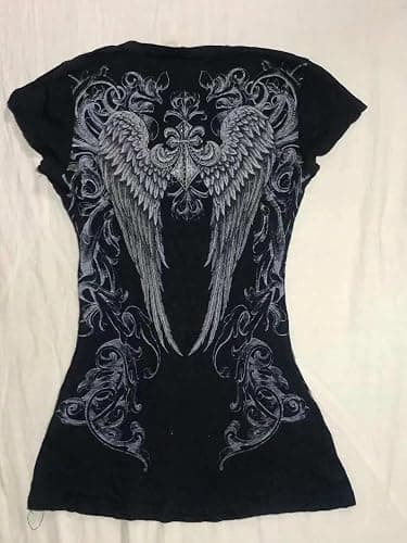 Womens Y2K Gothic Graphic V-Neck Slim Fit T-Shirt Grunge Vintage Short Sleeve Trendy Crop Tops thumbnail 3