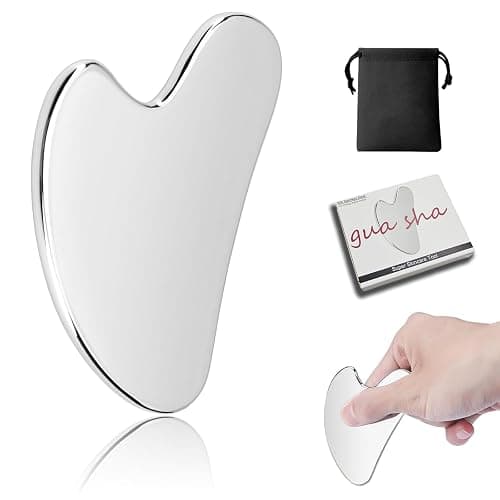 Gua Sha Facial Tool, Stainless Steel Guasha Scraping Massage Tool, Metal Lymphatic Drainage Massage Scraper for Face, Eyes, Neck, Body - Image 1
