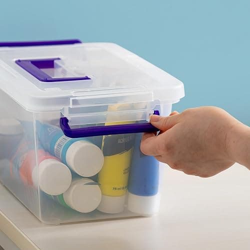 IRIS USA 5 Qt. Plastic Craft Storage Container Bins with Lids, 6 Pack, Small Art & Office Supply Organizer Tote, Sensory Bins & Boxes for Home & University, Stackable, Carry Handle, Clear thumbnail 6