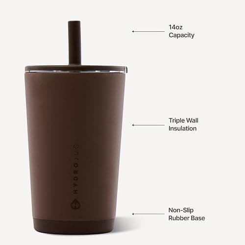HydroJug Everyday Tumbler 14 oz, Ceramic-Lined Straw Cup, Chestnut | Vacuum insulated stainless steel, flexible straw, soft-touch lid, spill-free, cup holder fit, BPA-free, hot & cold drinks thumbnail 4