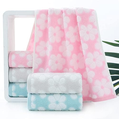 Pidada Hand Towels Set of 2 Floral Pattern 100% Cotton Soft Absorbent Decorative Towel for Bathroom (Light Grey) thumbnail 5
