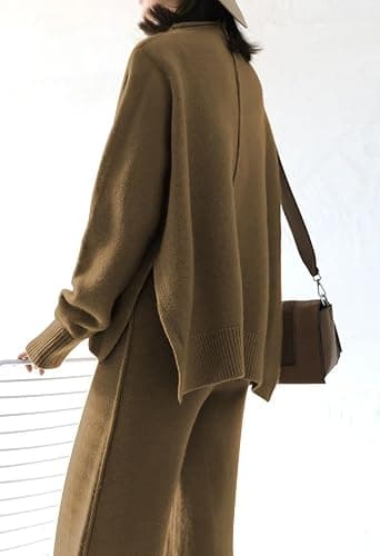 Viottiset Women's 2 Piece Outfits Sweater Set Wide Leg Pants High Neck Sweatsuit Loungewear thumbnail 5