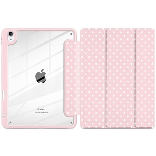 Yebiseven Case for iPad Air 11 Inch M4 M3 M2 2026 2025 2024, iPad Air 5th 4th Generation 10.9 Inch 2022 2020-[Pencil Holder], Shockproof Clear Hard Back, Trifold Stand,Auto Wake/Sleep, Pink White dot thumbnail 2