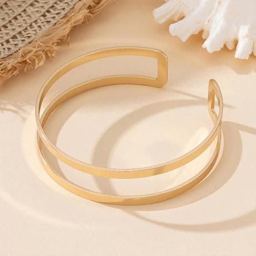 KONPJE Arm Cuff Bracelet for Women Gold Arm Cuff Upper Arm Layered Cuff Bangle Bracelet Minimalist Armband Stackable Jewelry for Summer Beach thumbnail 4