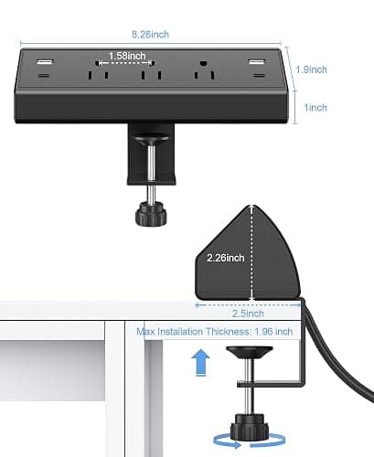 Jgstkcity Desk Clamp Power Strip,40W Total Fast Charging Station,2 PD 20W USB C Ports,Desk Edge Mount Surge Protector for Home, Office,3 Outlets,Fit 1.96" Tabletop Edge,ETL Listed thumbnail 6