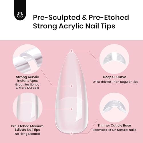 Beetles Tipex Instant Apex Nail Tips, Medium Stiletto, 192pcs | 16 Sizes 00–14, No Builder Gel Required, Thicker Strong Acrylic Tips for DIY Salon-look Extensions thumbnail 6