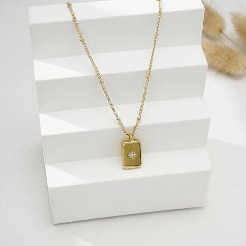 Gold Silver Necklace for Women 14K Gold Silver Plated Dainty Pendant Chain Necklaces Cubic Zirconia Clover Flower Spiral Sun Wishbone Angle Wings Pearl Drop North Star Charm Trendy Jewelry Gift thumbnail 8
