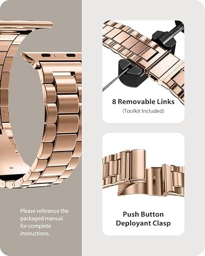 Fullmosa Bracelet Compatible avec Apple Watch 40mm 41mm 38mm Femmes, Femme Bracelet iWatch en Acier Inoxydable Métallique pour iWatch Se 1/2/3 Séries 9/8/7/6/5/4/3/2/1, Or Rose thumbnail 4