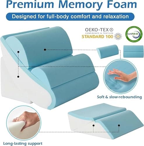 Ahpmeoa 6PCS Orthopedic Bed Wedge Pillow Set for Sitting up in Bed, Memory Foam Post Surgery Pillow for Back Pain Relief, Back Support Pillow for Acid Reflux Relief, GERD, Anti Snoring (Plush Grey) thumbnail 4