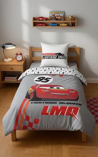 Cars Flash McQueen Housse de Couette 140x200 + Taie 60x63 Coton Gris Rouge | Parure de lit réversible 1 personne | Coton naturel respirant Oeko-Tex | Disney Pixar | Garçon 3-10 | Cadeau | Idée cadeau thumbnail 2