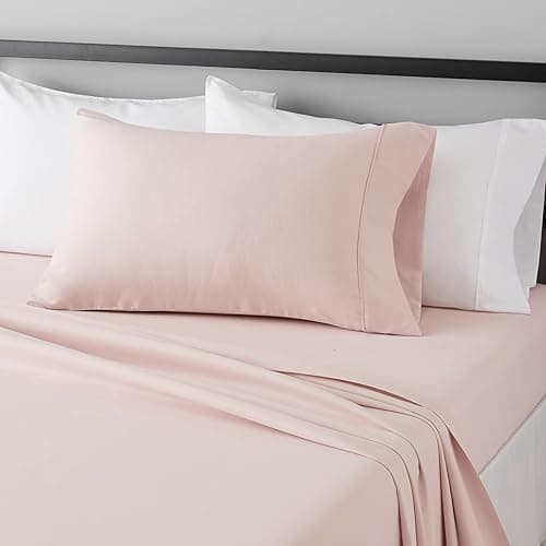 Amazon Basics Lightweight Super Soft, Comfortable Easy Care Microfiber 3-Piece Bed Sheet Set with 14-Inch Deep Pockets, Easy to Wash, Twin XL, Blush Pink, Solid - Blush Pink - Twin XL