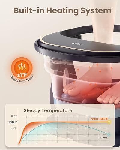 Puboo Collapsible Foot Spa Bath Massager with Heat, 95-115°F Precise Temp Control, Motorized Massage Rollers, Heated Foot Bath Soak Tub, Fits US Men’s Size 11, Gift for Christmas, New Year thumbnail 2
