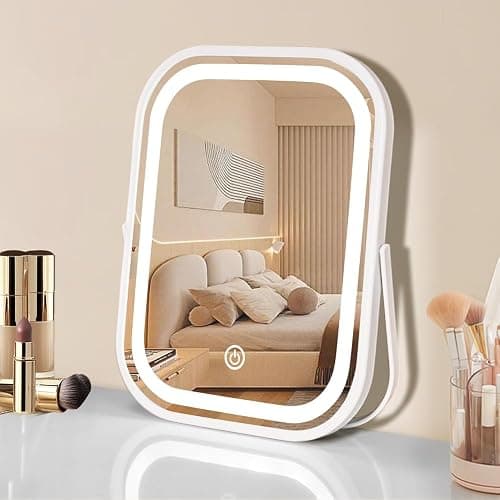 YEKKOPT Travel Makeup Mirror with Lights, Portable Small Beauty LED Vanity Mirror with Lights, 1200mAh Battery, Dimmable Touch Screen, Tabletop Folding Compact Mirror,Women Gift thumbnail 6