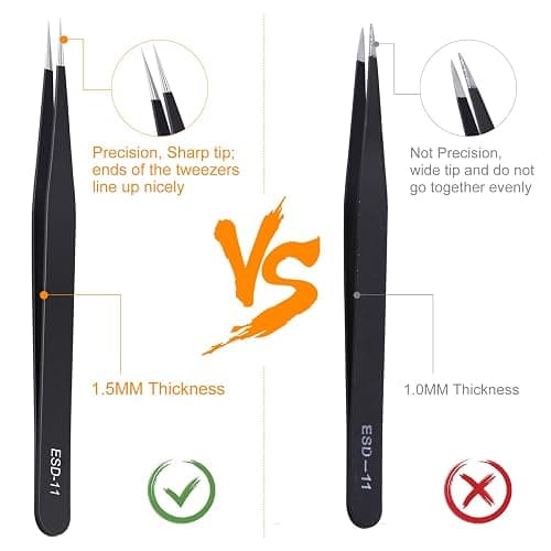 kaverme 3PCS Precision Tweezers Set, Upgraded Anti-Static Stainless Steel of Tweezers, for Electronics, Soldering, Laboratory Work, Jewelry-Making, Model, Craft thumbnail 6