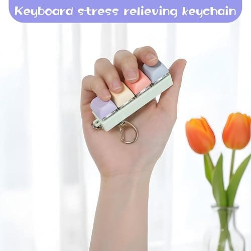 Mabor Fidget Keyboard Clicker, Keyboard Keychain of 4 Colors Decompression Keycap Button Stress Relief Gifts for Adult Women to Relief Stress Pass Time thumbnail 3