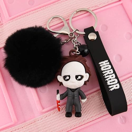 Halloween Skull Keychain Horror Movie Key Rings with Plush & Small Bell ﻿ thumbnail 3