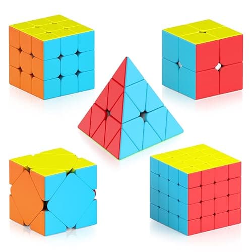 Vdealen Speed Cube Set, Magic Cube Pack of 2x2 3x3 4x4 Pyramid Skewb Stickerless Puzzle Cube Bundle, Christmas Birthday Party Toy Gifts for Kids Teens Adults (5 Pack) - Image 1