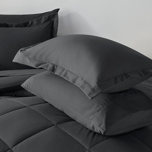 CozyLux Full Size Comforter Sets Dark Grey - 7 Pieces Bed in a Bag Full, Luxury Soft Bed Set for All Seasons, Bedding Set with Down Alternative Comforter, Sheets, Pillowcases & Shams - Dark Grey - Full thumbnail 9