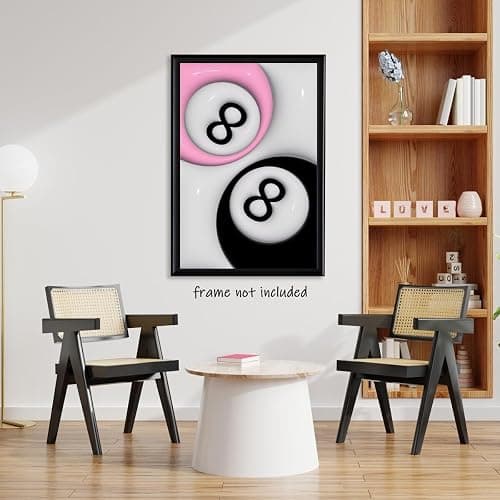 SFAOHPR Trendy 8 Ball Poster Pink and Black Preppy Print Y2K Room Decor Aesthetic Retro Wall Art Canvas Poster Bedroom living room Home Wall Decor Aesthetics Poster 12x16inch Unframed - MYUEDWW-F - 17.7L" x 13.8W" thumbnail 3