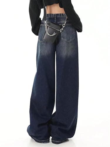 SHENHE Girl's Baggy Jeans Wide Leg Low Rise Y2k Loose Jeans Denim Pants | Elastic Waist, Y2k, Baggy Jeans,Wide Leg thumbnail 3