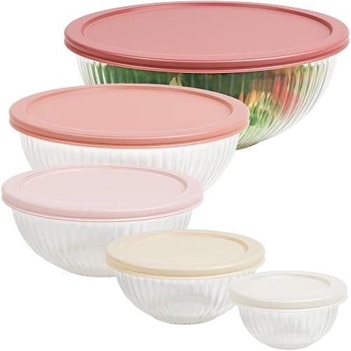 Glass Mixing Bowls with Lids Sets, 5 Packs Glass Bowls with Lids for Kitchen Baking, Meal Prepping and Salad, Bpa Free and Dishwasher Safe Serving Bowls, 0.2/0.5/1.1/2.1/3.7Qt thumbnail 9