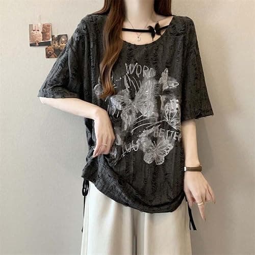 Emo Grunge Shirt Women Tees Graphic Baby Y2k Tops Alt Clothes Fake Two Piece Short Sleeve Vintage T Shirts thumbnail 6