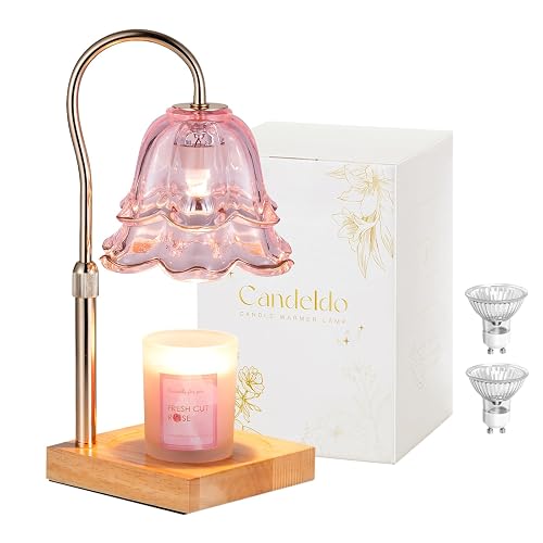 Candeldo Candle Warmer Lamp with Timer: Pink Flower Candle Warming Lamp with 2 Bulbs Height Adjustable Wax Warmer Dimmable Bedroom Decor Birthday Gift for Women - Image 1