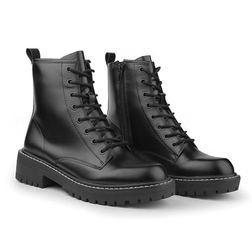ICHIGO Women’s Fashion Ankle Booties Causal 8-Eye Side Zipper Lace-up Combat Boots thumbnail 3