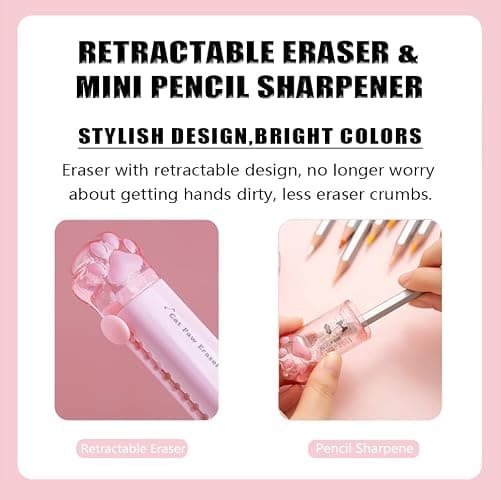BITOSEE 9Pcs Cute School Supplies, Cute Stationery,Includs Pencil Sharpener,Eraser, Correction Tape,Sticky Notes, Ruler, Scissors,Utility Knife, for Cute Office Supplies thumbnail 5
