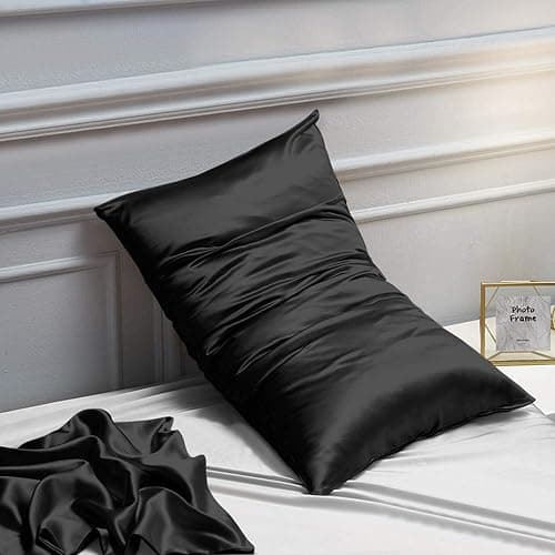 NTBAY 2 Pack Satin Standard Pillowcases for Hair and Skin, Luxurious and Silky Pillow Cases with Envelope Closure, 20x26 Inches, Black thumbnail 2