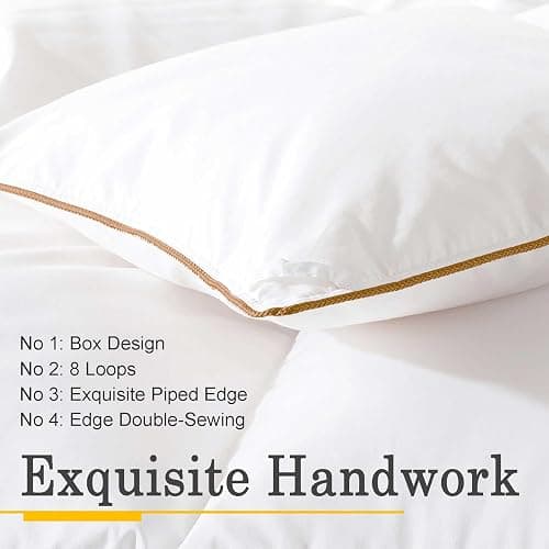Vexino Down Fiber Comforter Queen Size – All Season Fluffy White Duvet Insert, Lightweight Warm Feather Bedding, Soft 100% Cotton Cover, 90x90 Inch thumbnail 4