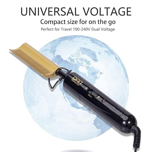 DAN Technology Curved Ceramic Hair Straightener and Heat Press Comb, 450°F Dual Voltage for Natural Black Hair, Portable for Travel & Home | *Dual voltage *Ceramic Technology *30sec Fast heating *High and low switch *360 Swivel Cord *Anti-scald bracket thumbnail 5
