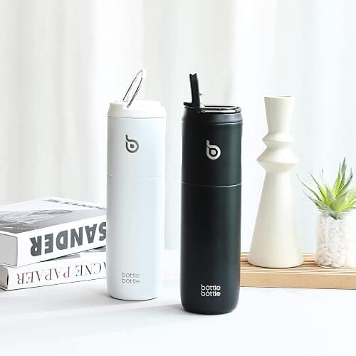 Bottle Bottle Stainless Steel Water Bottle 700ml with Straw and Lid Sports Insulated Metal Water Bottles with Handle(White) thumbnail 2