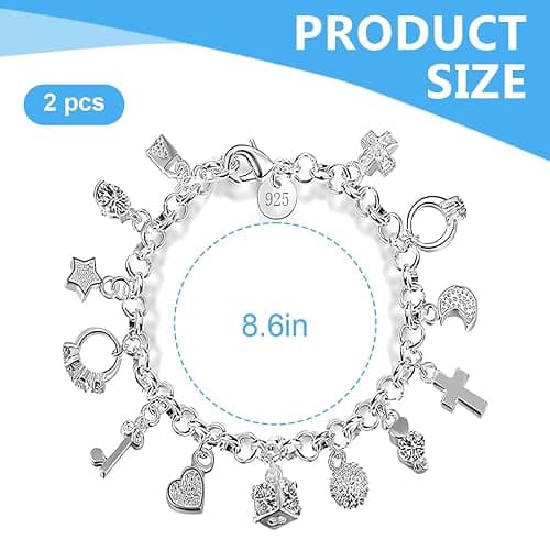 LQIOACU 2 Pièces Bracelet Charms or argent Femme, Bracelet à Breloques en Or et Argent, Bijoux de Mode Cadeau pour Femme thumbnail 2