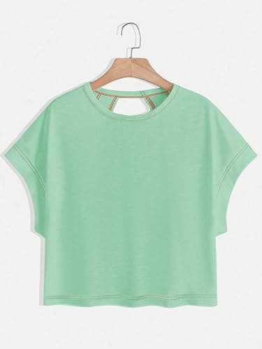 RoseSeek Women's 2 Packs Open Back Tops Crewneck Short Sleeve Backless Tee | Cut Out, Criss Cross, Summer Casual T Shirt thumbnail 5