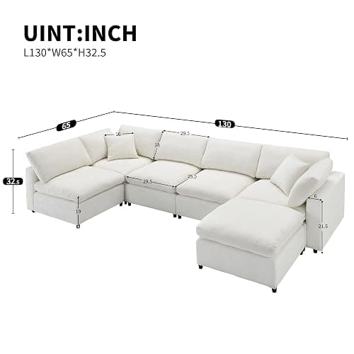 Oversized U-Shaped Modular Sectional Sofa Full Foam Cushions Deep Seat Reversible Chaises Cloud Couch Living Room Convertible Sleeper Chenille Upholstered Sofabed with Movable Ottomans thumbnail 2