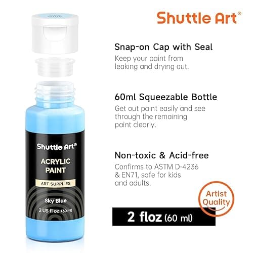 Shuttle Art 80 Colors Acrylic Paint, Acrylic Paint set with 12 Paint Brushes, 2oz/60ml Bottles, Rich Pigmented, Premium Paints for Artists, Beginners and Kids on Canvas Rocks Wood Ceramic thumbnail 4