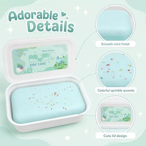 Realistic Faux Box Cake Stress Relief Tool for Adults Sticky Tactile Dough Fidget for Office Desk Focus Anxiety Management Slow Rising Sensory Squeeze for Adults (Blue) thumbnail 7