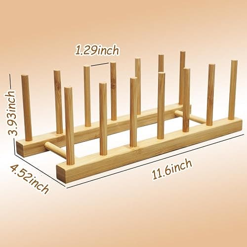YUNYU Wooden Plate Rack Organiser - 6 Slot Dish Drainer & Storage Holder for Kitchen/Bedroom/Study | Fits Chopping Boards/Cups/Books/Pot Lids/Baking Trays (Natural Wood) thumbnail 3