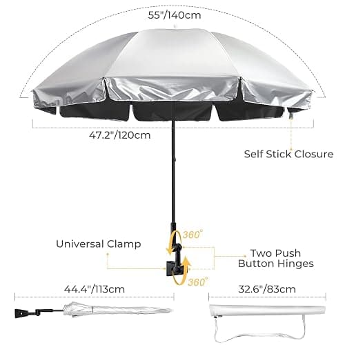 G4Free UPF 50+ Universal Clamp On Umbrella Adjustable Outdoor UV Protection Beach Chair Umbrella for Strollers, Wheelchairs, Patio Chairs, and Golf Carts thumbnail 2