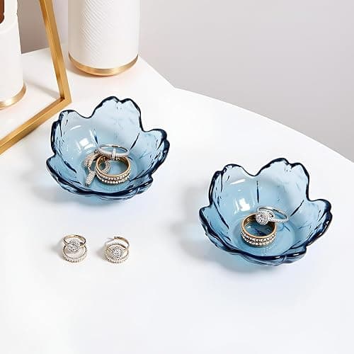 BIHOIB Crystal Blue Flower Ring Dish Jewelry Tray, Decorative Glass Trinket Dish, Modern Accent Tray for Vanity thumbnail 7