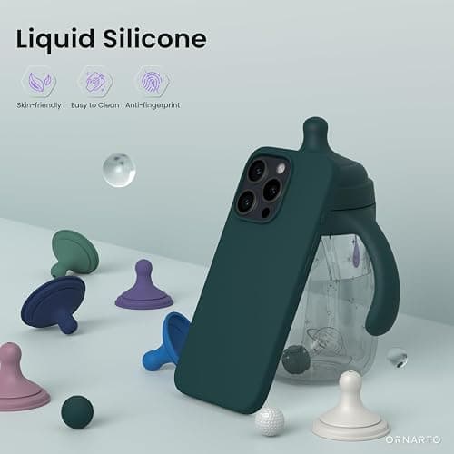 ORNARTO Compatible with iPhone 16 Pro Case 6.3", Slim Liquid Silicone 3 Layers Soft Gel Rubber Shockproof Protective Case with Anti-Scratch Microfiber Lining-Olive Green thumbnail 3
