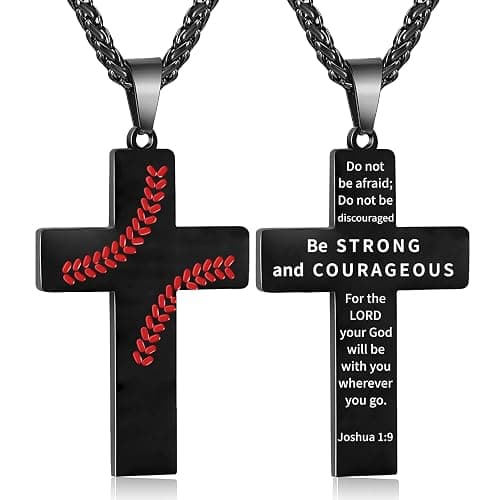 Zocomi Baseball Cross Necklace for Boys Men, Stainless Steel Cross Pendant Chain 24 Inches, Inspirational Bible Verse Religious Gift - Image 1