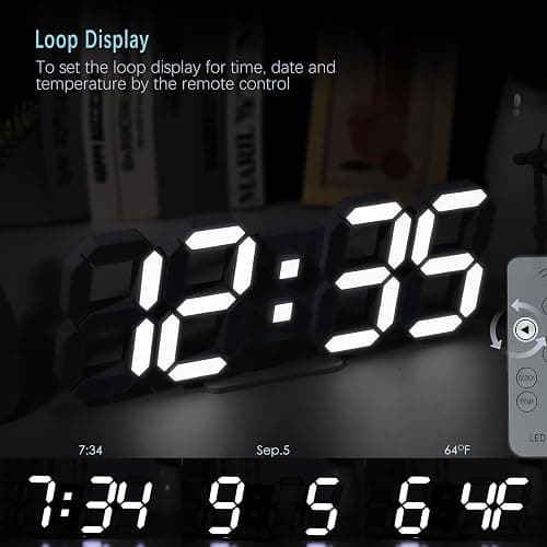 KOSUMOSU Wall Clock 15" 3D LED Digital Clock for Bedroom,Large Digital Wall Clock for Living Room Decor,Modern Aesthetic Led Clock with Remote Control thumbnail 6