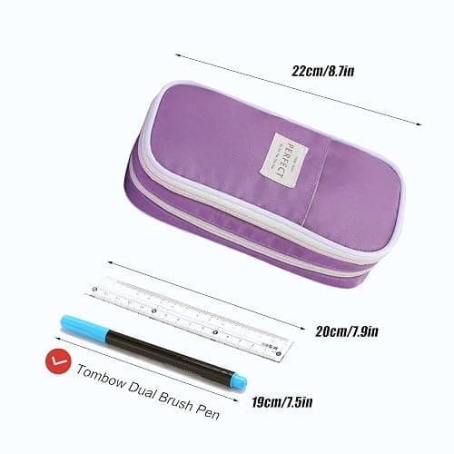 Large Capacity Pencil Case Organizer,Big Pencil Pouch with Zipper Compartments,Cute Pencil Case Aesthetic Pen Pouch Bag for Office Art (Purple) thumbnail 5
