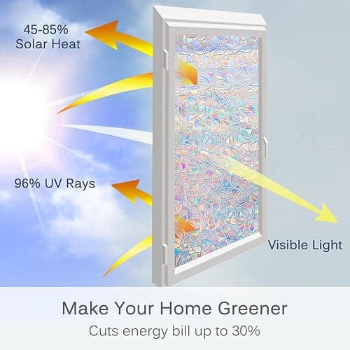 Volcanics Window Privacy Film with Installation Tools, Static Window Clings Vinyl 3D Decals Stickers Rainbow Window Film for Glass Door Heat Control Anti UV 17.5 x 78.7 Inches thumbnail 4