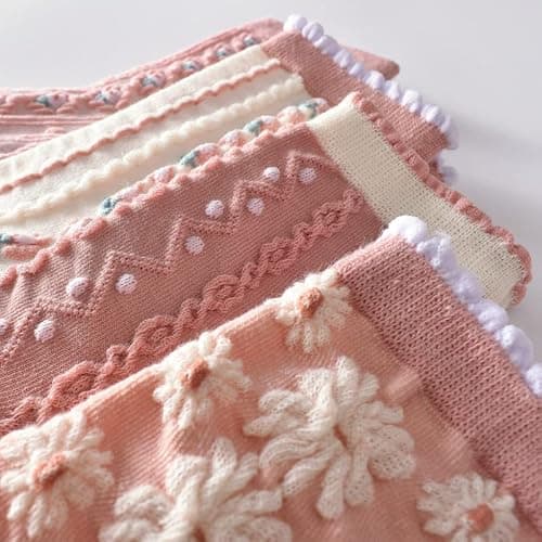 MarJunSep Cute Floral Crew Socks for Women Teen Girls Flower Cottagecore Frilly Vintage Fancy Cotton Socks thumbnail 7