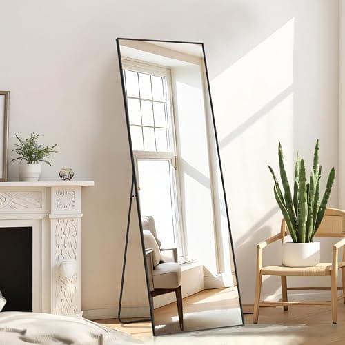 Aidoly Mirror Full Length, Upgraded 16"x59" Body Wall Mirrors with Shatter-Proof Glass, Floor Standing, Hanging or Leaning, Tall Mirror with Stand Aluminum Alloy Frame for Bedroom Cloakroom | Shatter-Proof Glass, Floor Standing, Hanging or Leaning, Tall Mirror with Stand Aluminum Alloy Frame for Bedroom, Black thumbnail 3