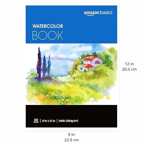Amazon Basics Watercolor Pad, 9"x12", 140 lb / 300 gsm, 30 Sheets, White thumbnail 7